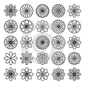 Black and white line of various flower patterns arranged in a grid 3