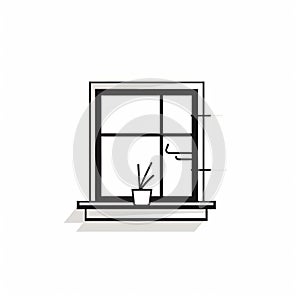 Black And White Line Work Vector Icon Of Window With Plant