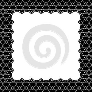 Black and White Line and Zigzag Patterned Background with Embroi