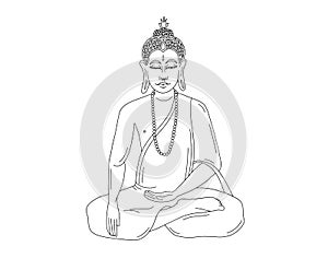 Black and white linear image of the Buddha, vector illustration