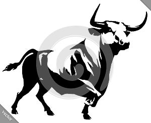 Black and white linear paint draw bull vector illustration