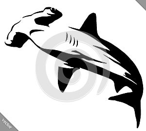 Black and white linear paint draw hammerhead illustration