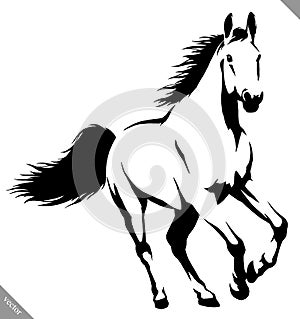 Black and white linear paint draw horse vector illustration