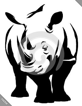 Black and white linear paint draw rhino vector illustration