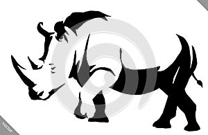 Black and white linear paint draw rhino vector illustration