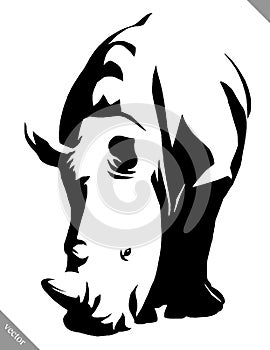 Black and white linear paint draw rhino vector illustration