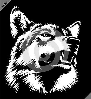 Black and white linear paint draw Wolf illustration art