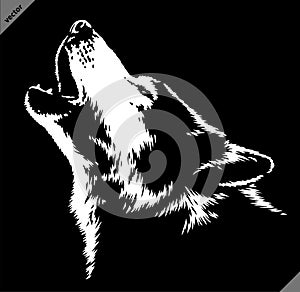 Black and white linear paint draw Wolf illustration art