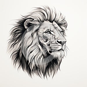 Black And White Lion Head Drawing Realistic Animal Portrait With Classic Tattoo Motifs