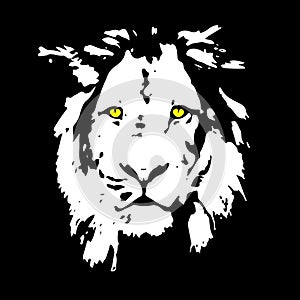 Black and white lion head illustration for design