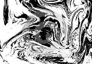 Black and white liquid texture. Watercolor hand drawn marbling illustration. Abstract vector background. Monochrome