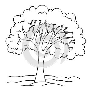 Black and white llustration of a tree. Page coloring photo