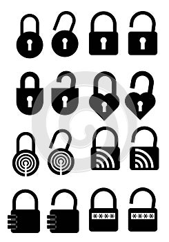 Black and white lock and unlock icon symbol vector bundle set