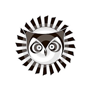 Black and white logo of eagle owl. Emblem design