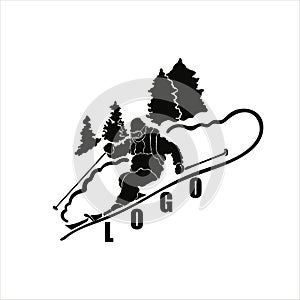 Black-white logo icon vector object ski resort.