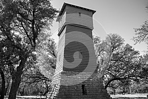 Black and white photo of a lookout tower in Abilene State Park photo