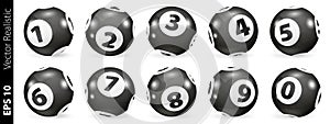 Black and white lottery number balls