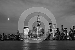 Black and White Lower Manhattan New York City Skyline at Night