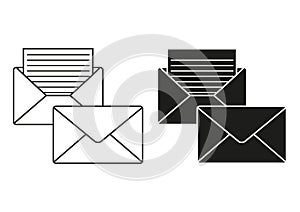 Black And White Mail Flat Icon Vector. Mail Post Envelope Icon silhouette
