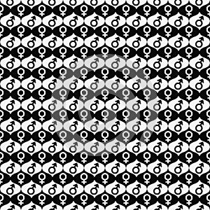 Black and White Male and Female Gender Symbol Repeat Pattern Background