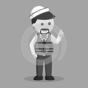 Black and white male sailor wearing life jacket