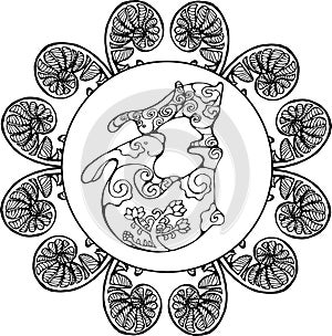 Black and white mandala. The idea for a tattoo. Fern mandala.