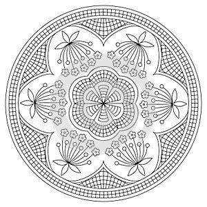 Black and white mandala vector isolated on white.