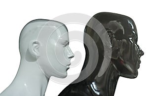 Black and white mannequins bust profile