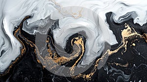 Black and white marble with gold veins pattern texture background. Marbling artwork texture. Abstract pattern. photo