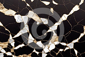 a black and white marble pattern with gold foiling on it's surface. .