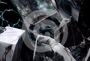 Black and White Marble Texture. Generative Ai Art. Dark Marble Crystalls photo