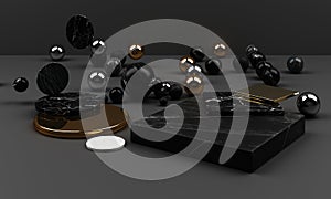 Black and white marble texture geometric shape  object group set