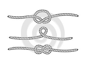 Black and white marine knots twine rope seamless pattern, vector