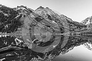 Black and White Maroon Bells Sunrise Aspen Colorado