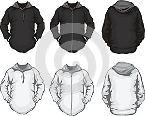 Black white men's hoodie sweatshirt template