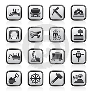 Black and white mining and quarrying industry icons photo