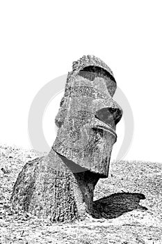 Black and white moai head on a hill in Easter Island