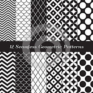 Black and White Mod Style Geometric Seamless Vector Patterns