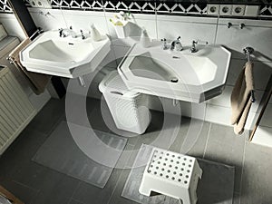 Black and white modern bathroom interior view