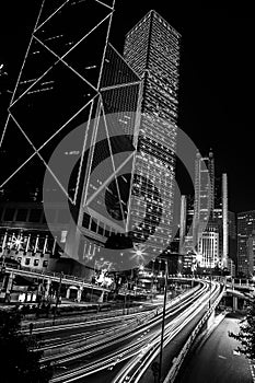 Black and white modern buildings of Hong Kong