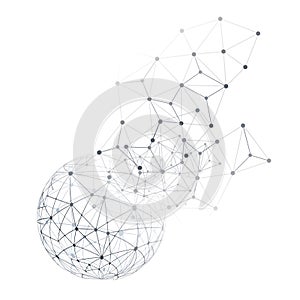 Black and White Modern Minimal Style Polygonal Network Structure, Digital Telecommunications Concept Design, Network Connections