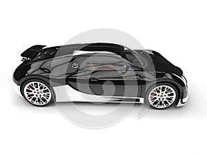 Black and white modern super sports car - top down side view