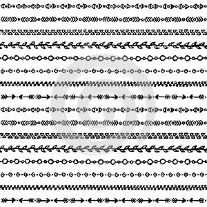 Black and white monochrome abstract ethnic tribal stripe border grunge sketch art seamless pattern texture background vector