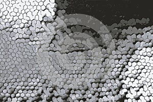 Black and white monochrome blocks texture with disorganized hexagons
