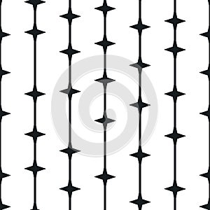 Black and white, monochrome geometric vector pattern, seamless repeat, vertical stripes with stars