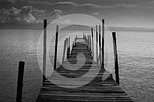 Black White Monochrome old wooden bridge