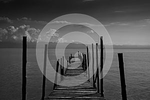 Black White Monochrome old wooden bridge