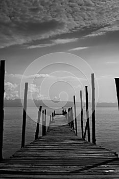 Black White Monochrome old wooden bridge