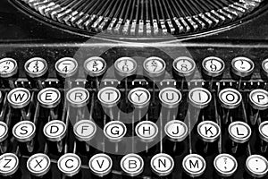 Black and white or monochrome photo of vintage typewriter