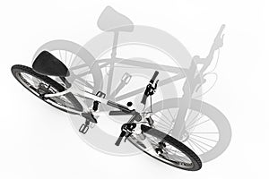 Black and White Mountain Bike with Long Shadow. 3d Rendering